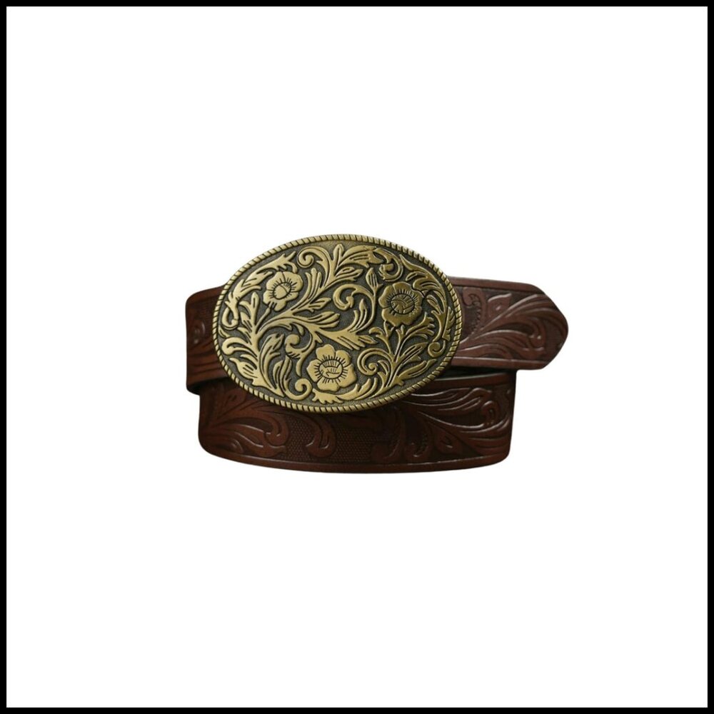 Western Cowgirl Belt Floral Embossed PU Leather Waist Belt for Jeans - Picture 1 of 3
